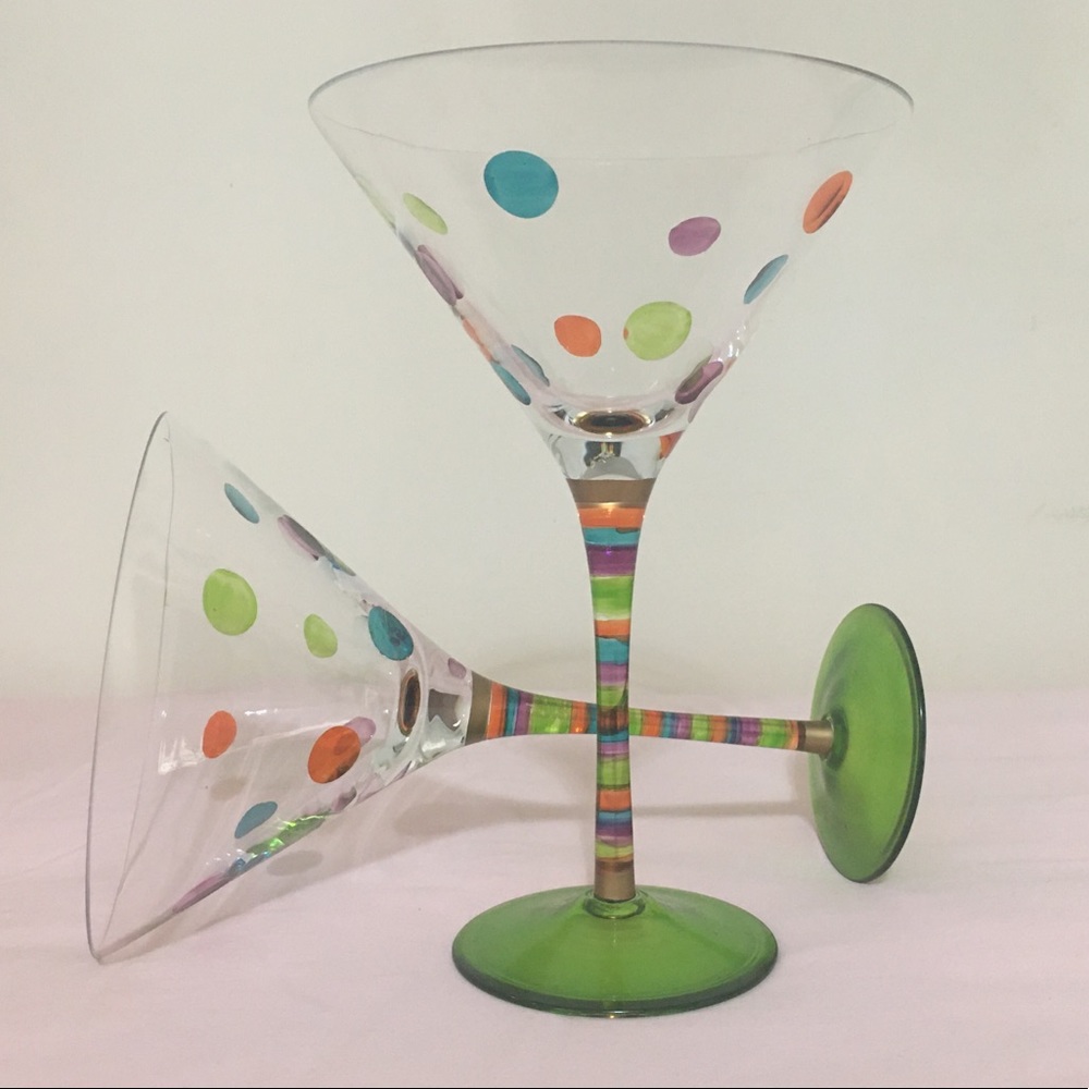 Pair of Beautiful Polka Dot Martini Glasses